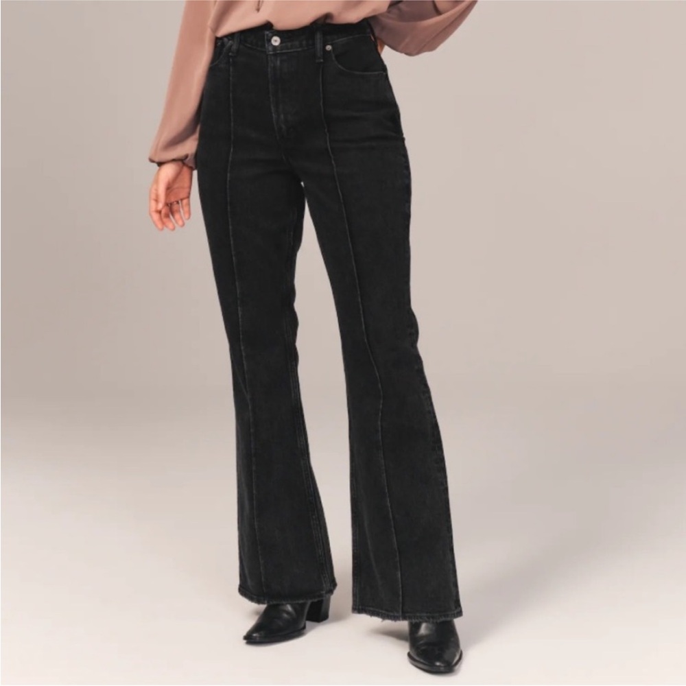 NWT Abercrombie & Fitch High Rise Flare Curve Love jeans black vertical seam 14S